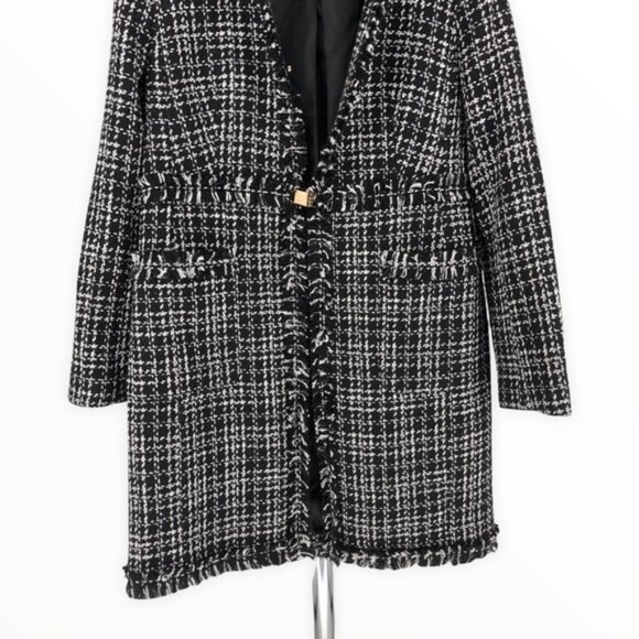 DKNY Black Long Tweed Topper Jacket - Picture 7 of 15